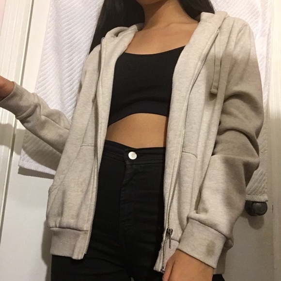 H&M Warm Beige Cream Tan White Hoodie with Zipper - Picture 1 of 4
